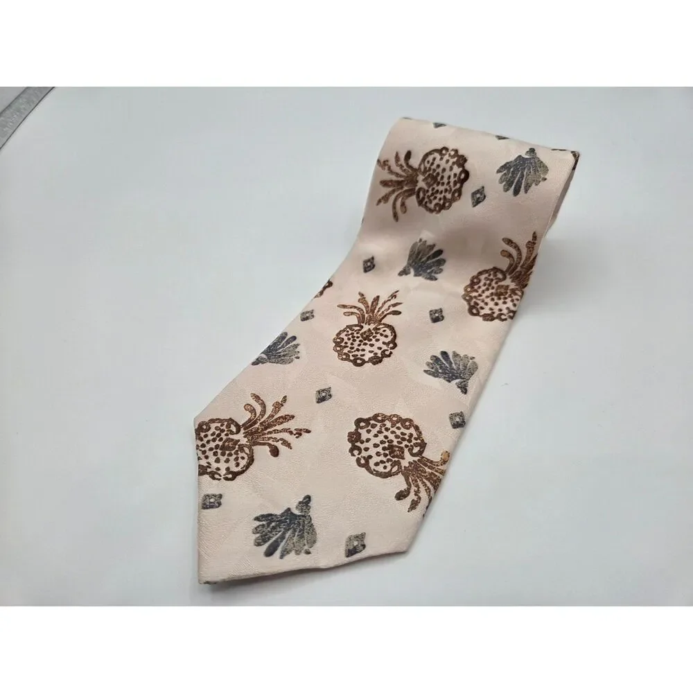 Tropicals by Tango Mens Tie Cream Beige Pineapple Tropical Wide 4
